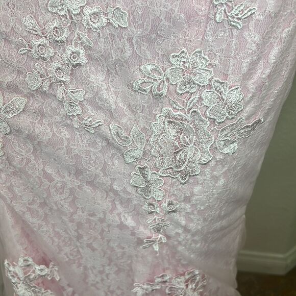 Hebron Pink Wedding Dress Sheer Embroidered Floral Lace High End - Picture 7 of 13
